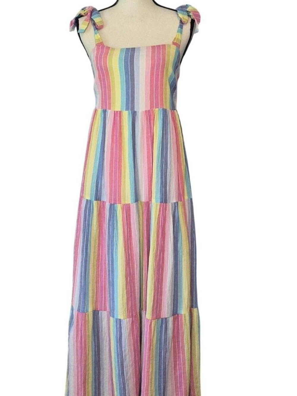 Draper James Multicolor Pastel Stripe Tie-Shoulder Maxi Dress XXl